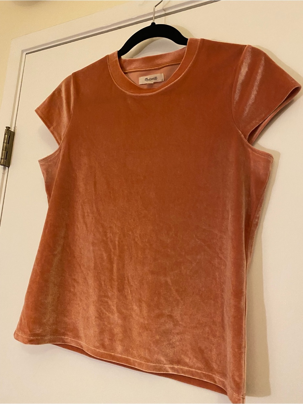 Madewell Velvet Short Sleeve Tee in Rusty Pink/Orange